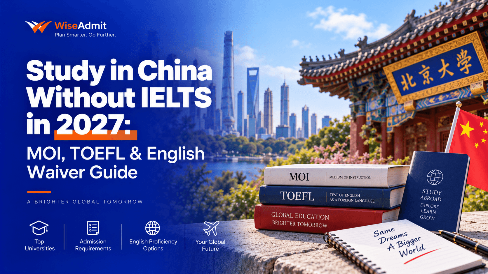 Study in China Without IELTS 2027: MOI & TOEFL Guide
